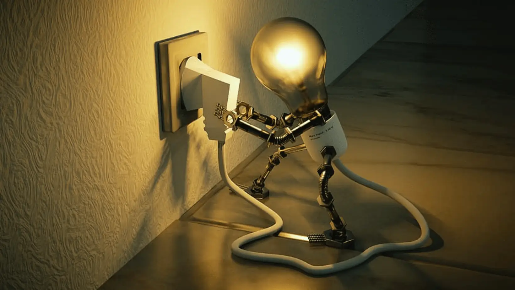 Photo of robotic electric bulb holding a switch