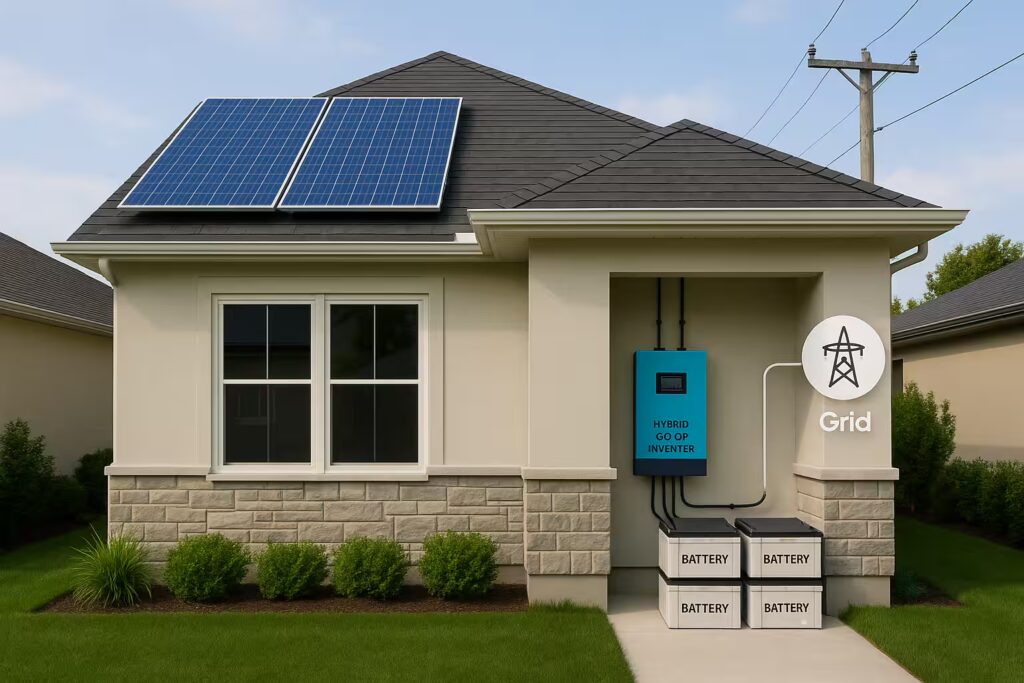 Hybrid inverter in Uganda with solar panels installed on the rooftop in Uganda.
