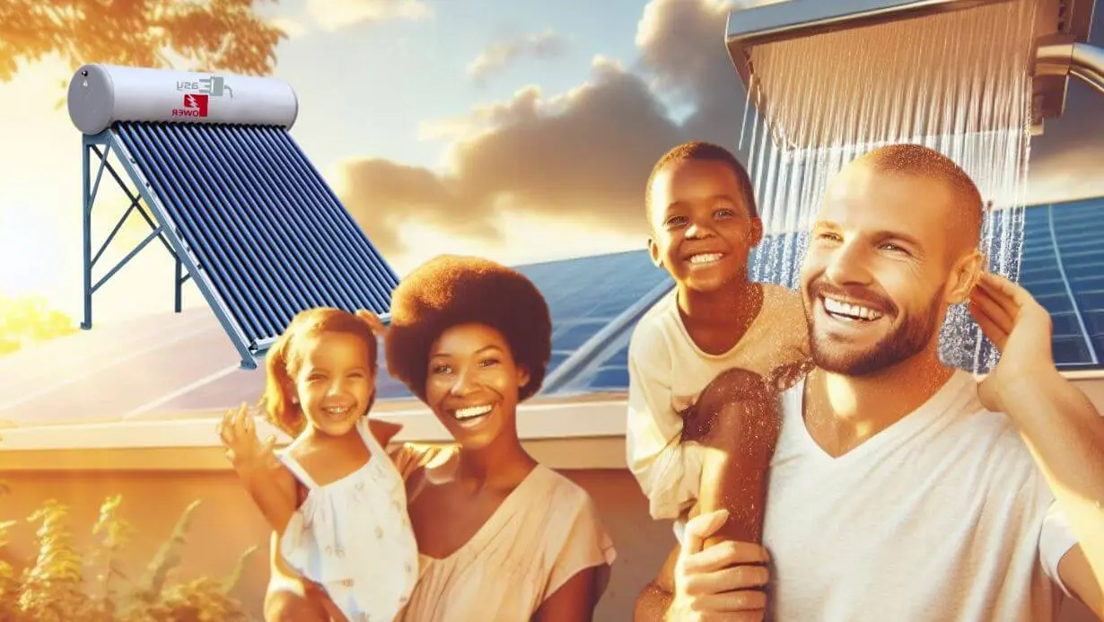 Photo showing a happy family with a Solar Water Heaters in Uganda