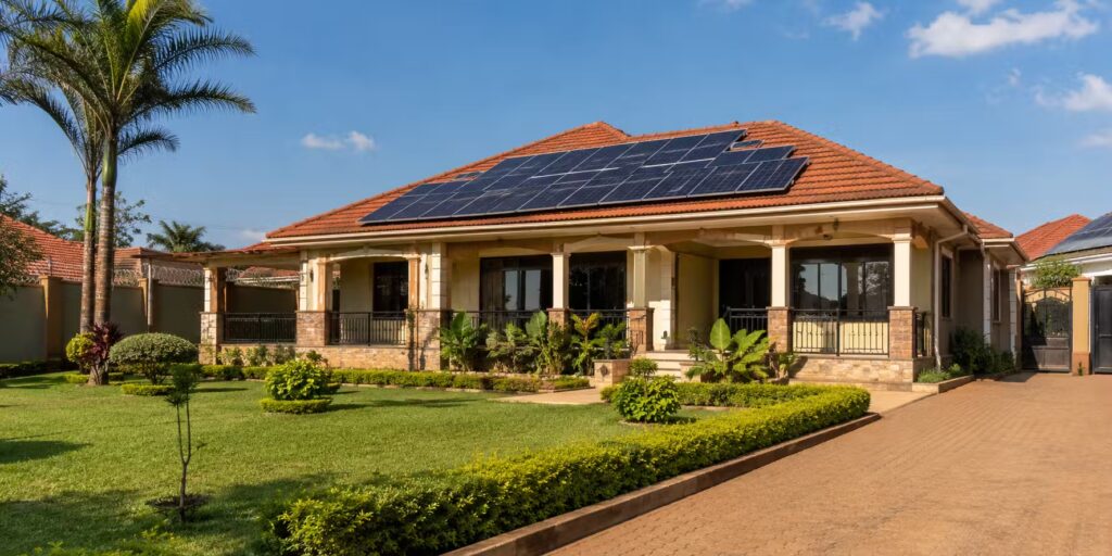 Solar panels installed on a residential home rooftop in Uganda providing clean and reliable solar power