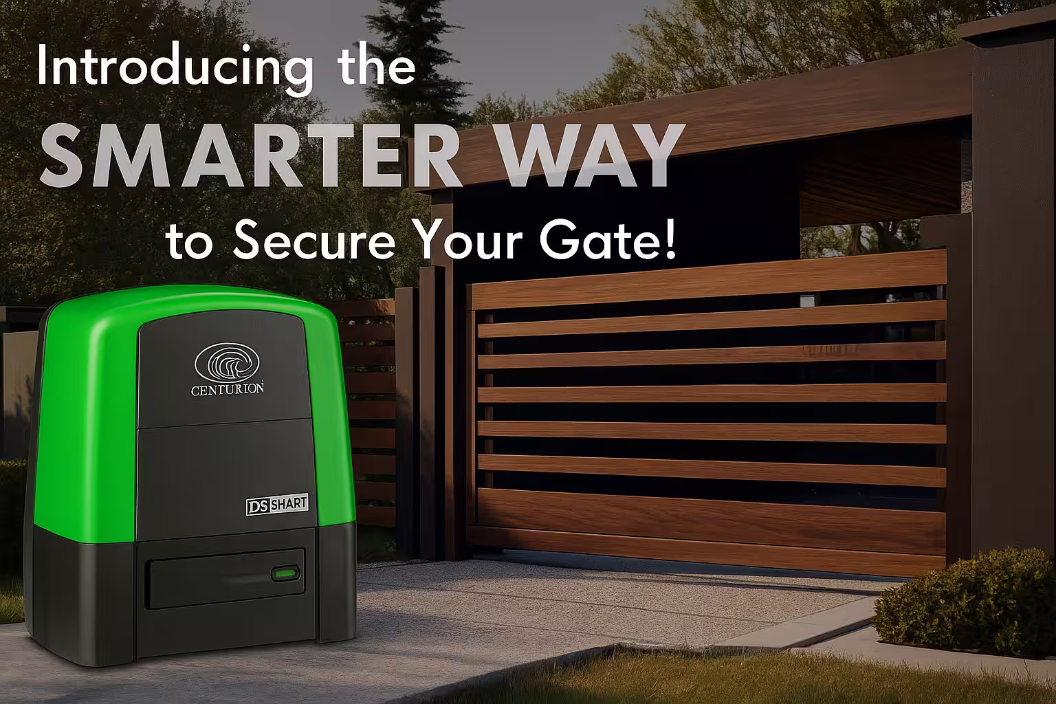Close-up of Centurion D6 Smart motor with smartphone control, illustrating security features for automatic gates for driveway buyers