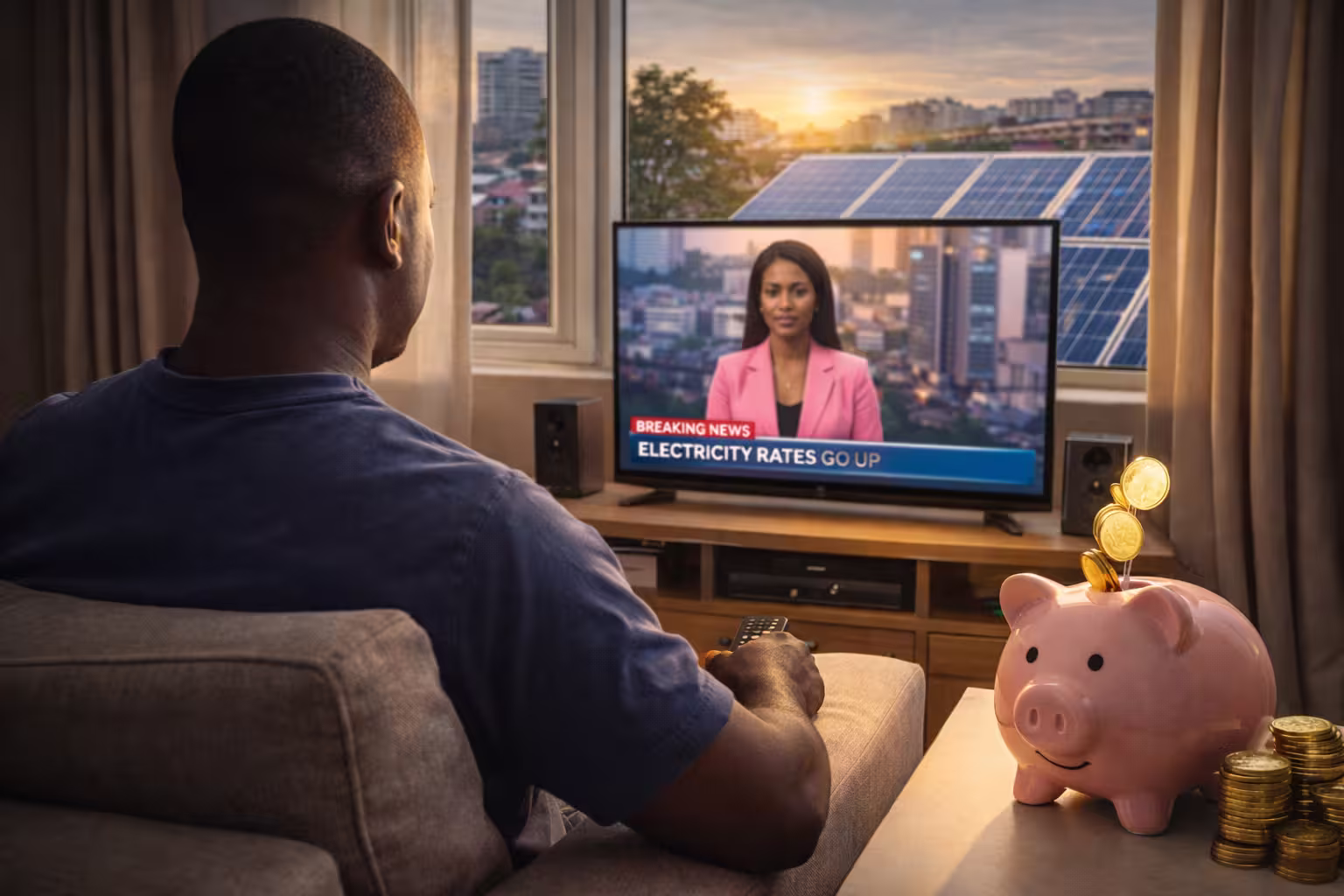 Solar system installation in urban Uganda home showing electricity savings in UGX